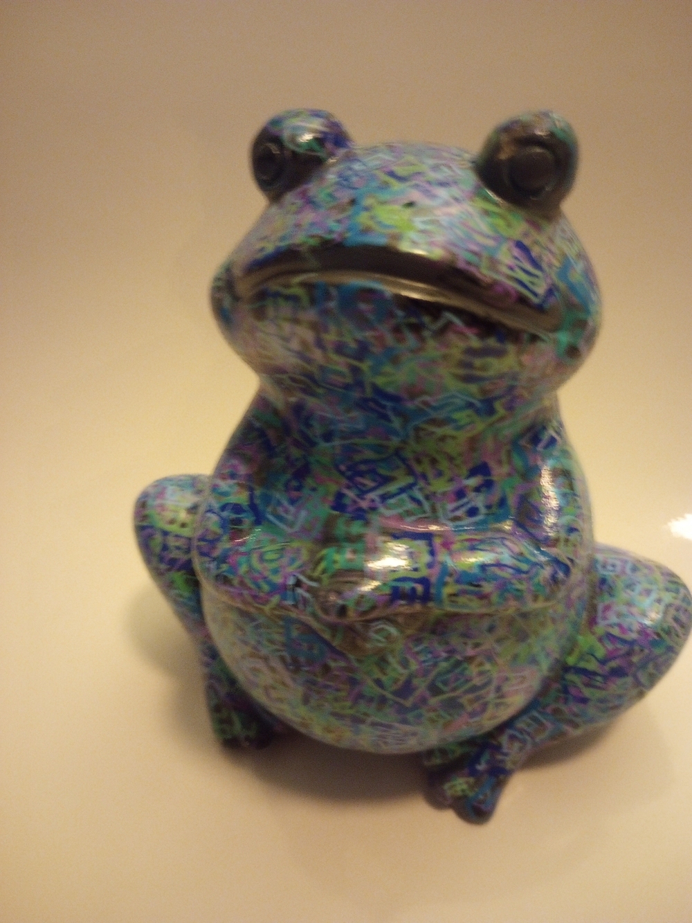 Colorful Ceramic Garden Frog Art In Green And Blue - Picture 3 of 9